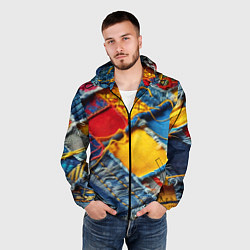 Ветровка с капюшоном мужская Colorful denim patchwork - ai art, цвет: 3D-черный — фото 2