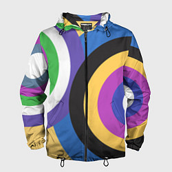 Ветровка с капюшоном мужская Разноцветные круги, абстракция, цвет: 3D-черный