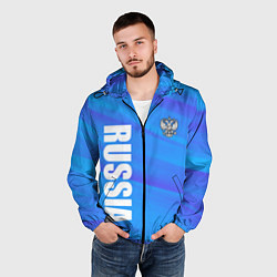 Ветровка с капюшоном мужская Россия - синие волны, цвет: 3D-черный — фото 2