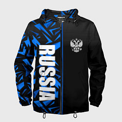 Ветровка с капюшоном мужская Россия - синяя абстракция, цвет: 3D-черный