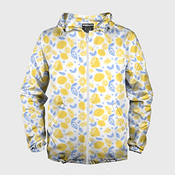 Ветровка с капюшоном мужская Летний вайб - паттерн лимонов, цвет: 3D-белый