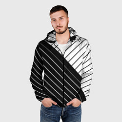 Ветровка с капюшоном мужская Чёрно-белый косые линии, цвет: 3D-черный — фото 2