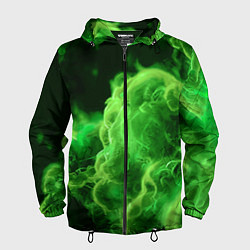 Ветровка с капюшоном мужская Зелёный густой дым - inferno green, цвет: 3D-черный