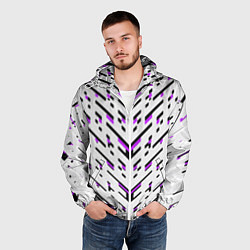 Ветровка с капюшоном мужская Black and purple stripes on a white background, цвет: 3D-белый — фото 2