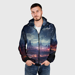 Ветровка с капюшоном мужская Фантастическая планета внутри космоса, цвет: 3D-черный — фото 2