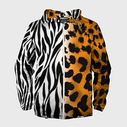 Ветровка с капюшоном мужская Леопардовые пятна с полосками зебры, цвет: 3D-белый