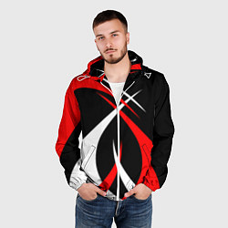 Ветровка с капюшоном мужская Красные и белые линии, цвет: 3D-белый — фото 2