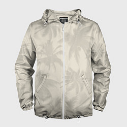 Ветровка с капюшоном мужская Бежевые пальмы паттерн, цвет: 3D-белый
