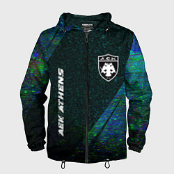 Ветровка с капюшоном мужская AEK Athens glitch blue, цвет: 3D-черный