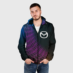 Ветровка с капюшоном мужская Mazda neon hexagon, цвет: 3D-черный — фото 2