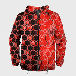 Ветровка с капюшоном мужская Техно-киберпанк шестиугольники красный и чёрный с, цвет: 3D-черный