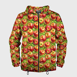 Ветровка с капюшоном мужская Румяные яблоки паттерн, цвет: 3D-черный
