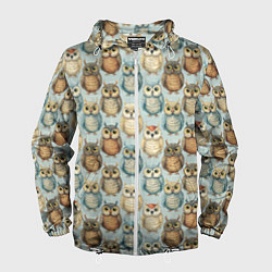 Ветровка с капюшоном мужская Совы птицы паттерн, цвет: 3D-белый