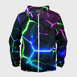 Ветровка с капюшоном мужская Микс из разломленных плит и неоновое свечения, цвет: 3D-белый