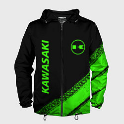 Ветровка с капюшоном мужская Kawasaki - logo, цвет: 3D-черный