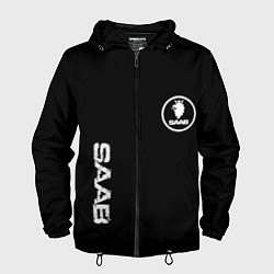 Ветровка с капюшоном мужская SAAB logo white, цвет: 3D-черный