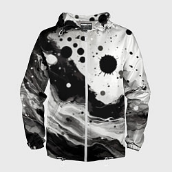 Ветровка с капюшоном мужская Чёрно-белая абстракция - кляксы, цвет: 3D-белый