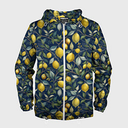 Ветровка с капюшоном мужская Лимоны на ветках паттерн, цвет: 3D-белый
