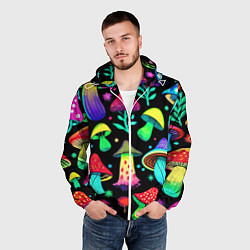 Ветровка с капюшоном мужская Биолюминесцентные кислотные грибы, цвет: 3D-белый — фото 2