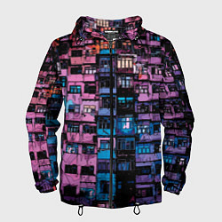 Ветровка с капюшоном мужская Панельки мультяшные паттерн-текстура, цвет: 3D-черный