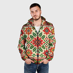 Ветровка с капюшоном мужская Славянский узор и орнамент, цвет: 3D-черный — фото 2
