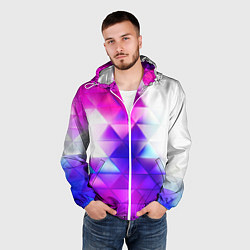 Ветровка с капюшоном мужская Неоновые треугольники абстракция, цвет: 3D-белый — фото 2
