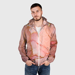 Ветровка с капюшоном мужская Текстура розового мрамора с золотом, цвет: 3D-белый — фото 2