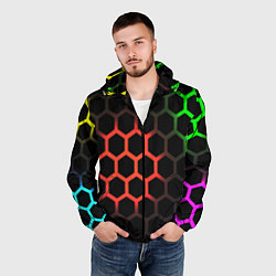 Ветровка с капюшоном мужская Hexagon neon, цвет: 3D-черный — фото 2