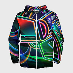 Ветровка с капюшоном мужская Неоновая психоделика геймер, цвет: 3D-белый