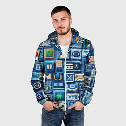 Ветровка с капюшоном мужская Пэчворк с геймерскими знаками, цвет: 3D-белый — фото 2