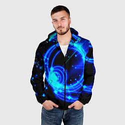 Ветровка с капюшоном мужская Оптические синие волны, цвет: 3D-черный — фото 2