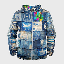 Ветровка с капюшоном мужская Пэчворк с игровыми значками, цвет: 3D-белый