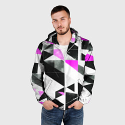 Ветровка с капюшоном мужская Black and pink abstraction on a white background, цвет: 3D-белый — фото 2
