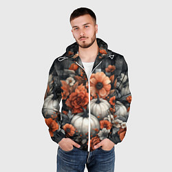 Ветровка с капюшоном мужская Белые тыква с цветами, цвет: 3D-белый — фото 2