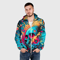 Ветровка с капюшоном мужская Абстракция с черепом - нейроарт, цвет: 3D-белый — фото 2