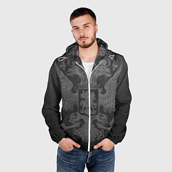 Ветровка с капюшоном мужская Серо-черный фон с двуглавым орлом, символика госуд, цвет: 3D-белый — фото 2