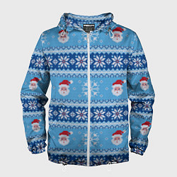 Ветровка с капюшоном мужская Вязаный новогодний узор с Дедом Морозом, цвет: 3D-белый