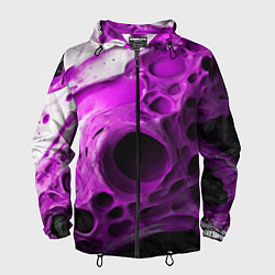 Ветровка с капюшоном мужская Фиолетово-белая абстрактная структура, цвет: 3D-черный