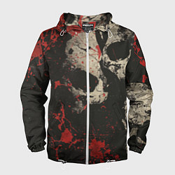 Ветровка с капюшоном мужская Силуэты черепов на гранжевом фоне, цвет: 3D-белый