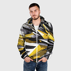 Ветровка с капюшоном мужская Чёрно-жёлто-белая абстракция, цвет: 3D-белый — фото 2