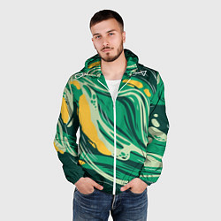 Ветровка с капюшоном мужская Абстрактные полосы в зелёных тонах, цвет: 3D-белый — фото 2