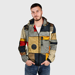 Ветровка с капюшоном мужская Ретро пэчворк, цвет: 3D-черный — фото 2