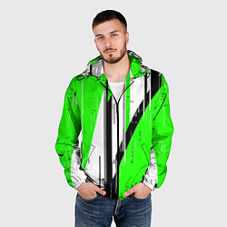 Ветровка с капюшоном мужская Black and white vertical stripes on a green backgr, цвет: 3D-черный — фото 2