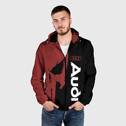 Ветровка с капюшоном мужская Audi и череп, цвет: 3D-черный — фото 2