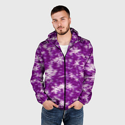 Ветровка с капюшоном мужская Снежинки глитч, цвет: 3D-черный — фото 2