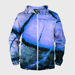 Ветровка с капюшоном мужская Трещины на абстрактном синем фоне, цвет: 3D-белый