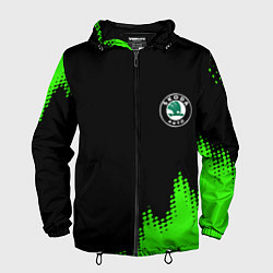 Ветровка с капюшоном мужская Skoda краски зеленые, цвет: 3D-черный