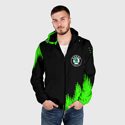 Ветровка с капюшоном мужская Skoda краски зеленые, цвет: 3D-черный — фото 2