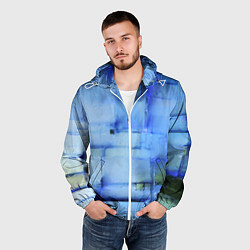 Ветровка с капюшоном мужская Чёрные пятна на синем фоне абстракция, цвет: 3D-белый — фото 2