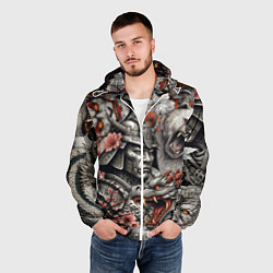 Ветровка с капюшоном мужская Самурай дракон и японские мифические существа, цвет: 3D-белый — фото 2